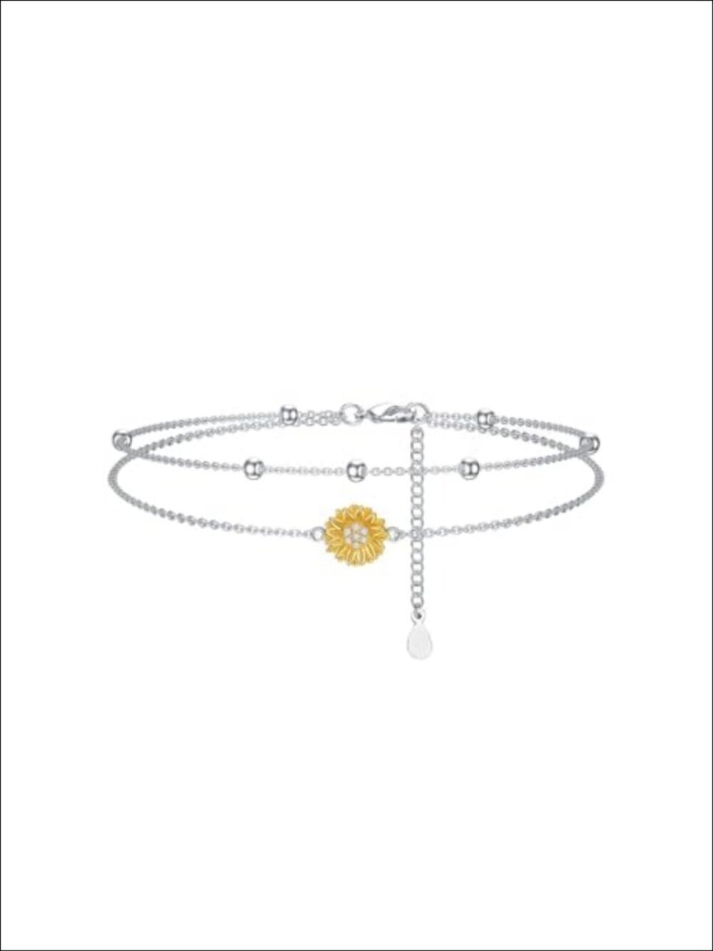 Sterling Silver Sunflower Diamond Bracelet 7+2in Adjustable Chain